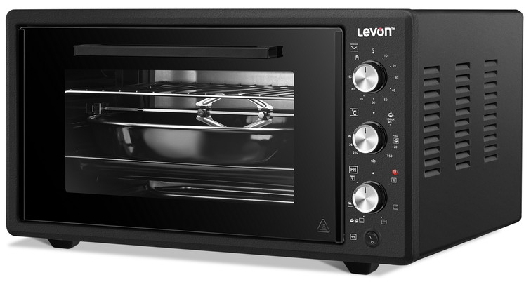 Levon Electric Oven, 45 Liters, 1400 Watts, Rotisserie, Fan, Dell Glass, Black, 1615012