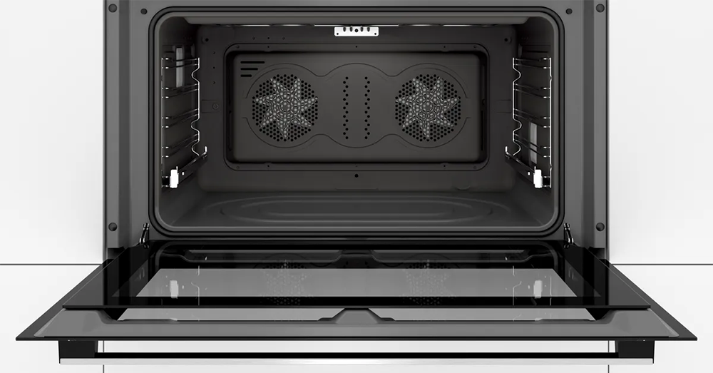 Bosch built-in oven, 90 cm, Electric, 112 Liters, Digital screen, Fan, Stainless Steel, Silver-Black, VBD554FS0