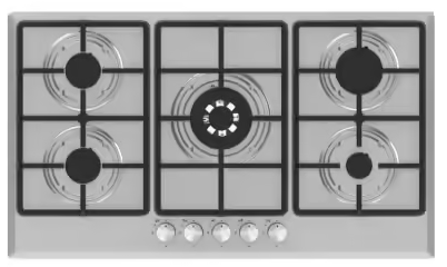Star Max Built-in Hob, 90 cm, 5 Burners, Gas, Cast Iron Holders, Stainless Steel, Silver, M9-50BTF