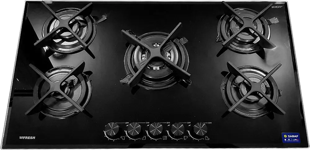 بوتاجاز مسطح بلت ان فريش ، 90 سم ، 5 شعلة غاز ، حوامل زهر ، زجاج اسود ، HFR90CMGC1