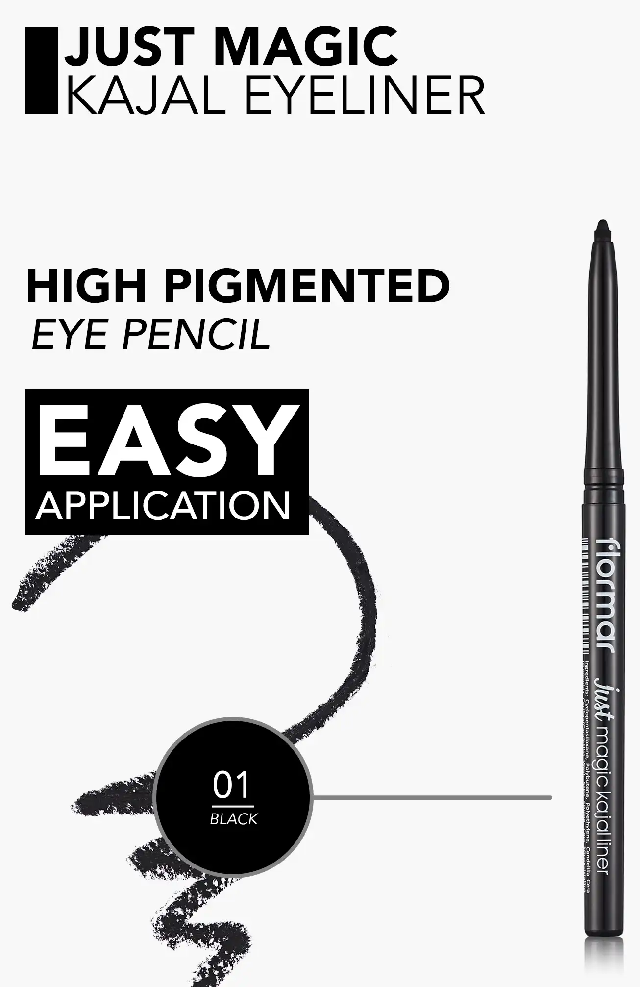 FLORMAR JUST MAGIC KAJAL LINER DEEP, BLACK