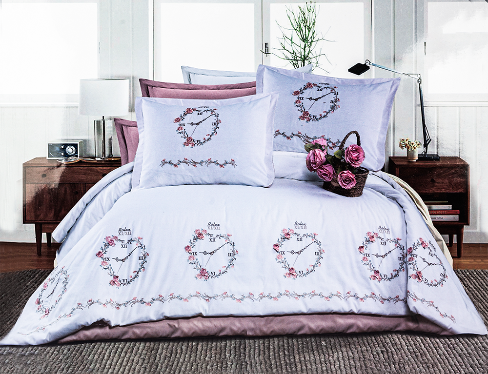 White House Bed Sheet Set , Embroidered, 250*280 cm , 4 Pieces, Multi-Shape