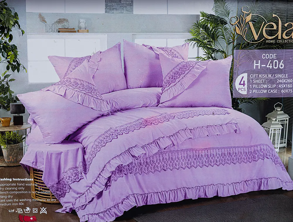 Villa Bed Sheet Set, Size 240x260 cm, 4 Pieces, Multicolor, H-406