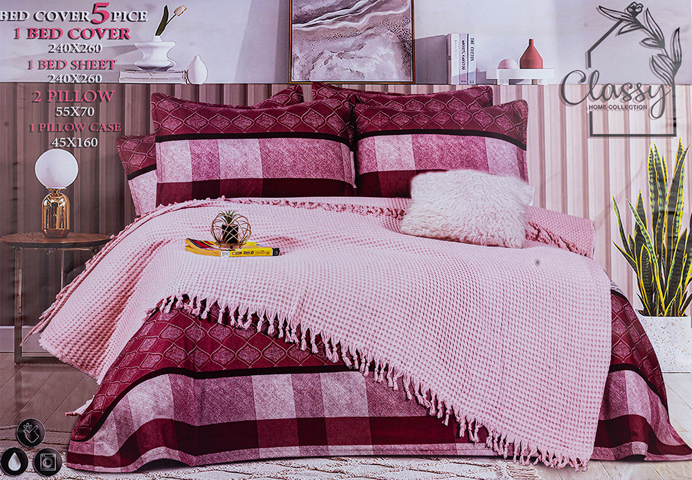Classy Coverlet and Sheet Set, Size 240x260 cm, 5 Pieces, Multicolor
