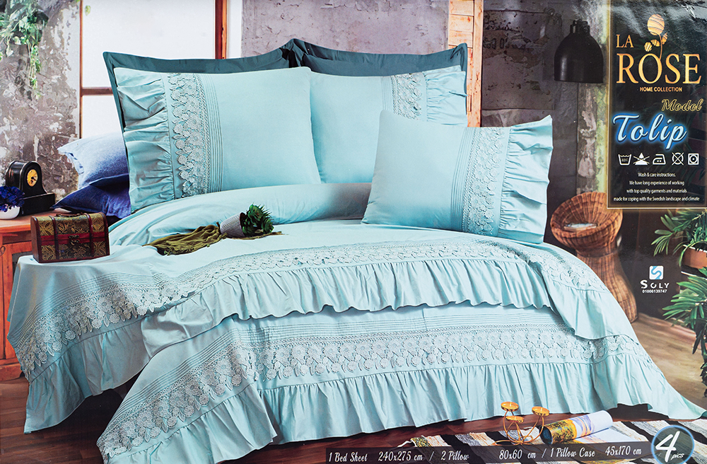 طقم ملاية سرير لاروز، موديل توليب ، مقاس 240×275 سم، 4 قطع، متعدد الألوان