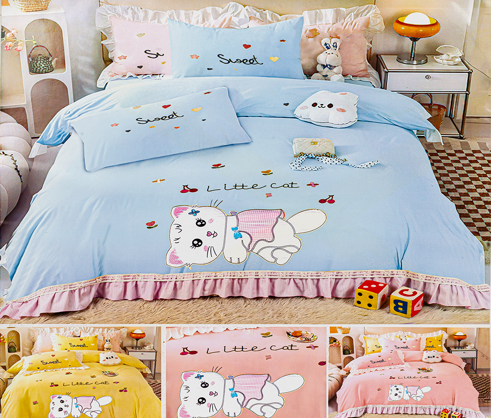 Vakko Baby Bed Sheet Set ,4 Cats Model , Size 200x240 cm, 6 Pieces, Multicolor