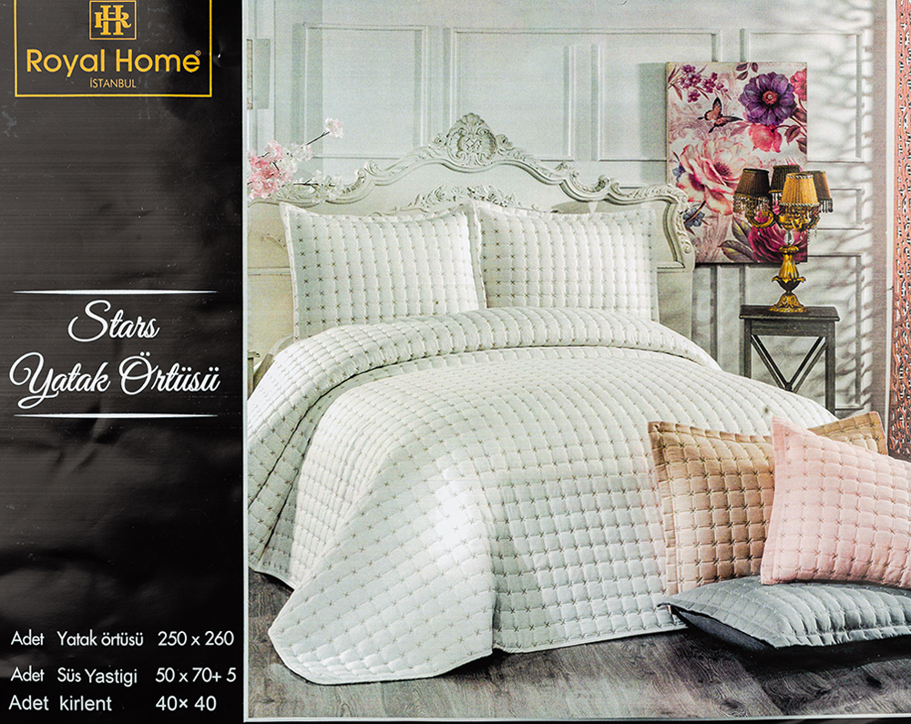 Royal Home Coverlet, Size 260*250 cm , Plain Embroidered Fabric, Double Face, Multi-Color