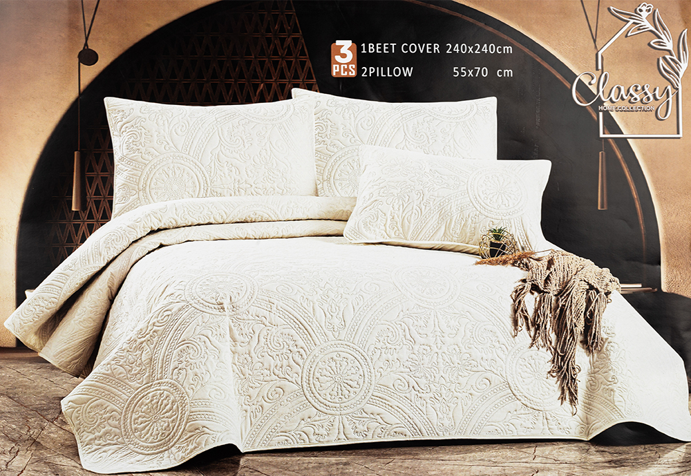 Classy Coverlet Bed Plain, Size 240*240 cm, 3 Pieces, Upholstered, Capitone , Multicolor