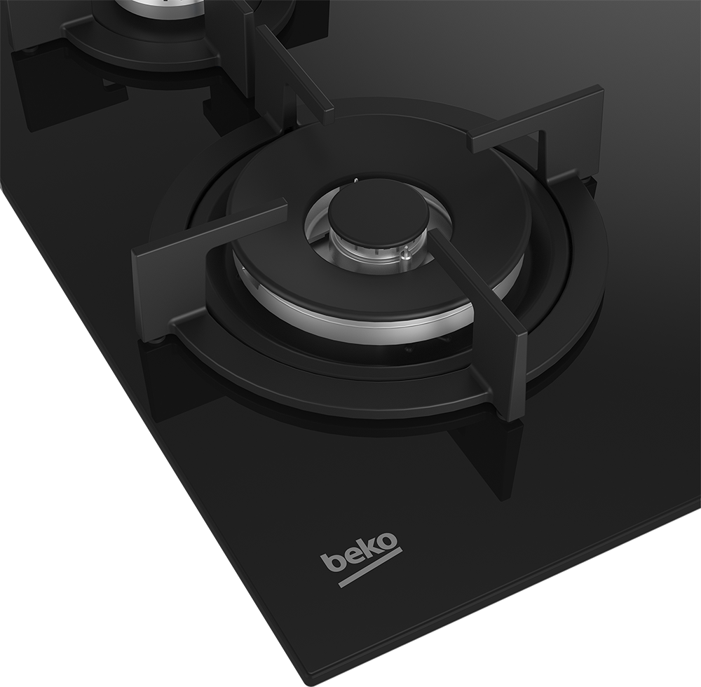 Beko Built-in Hob, 60 cm, 4 Burners, Gas, Cast Iron Holders, Self Ignition, Black Glass, HILW 64222 SE