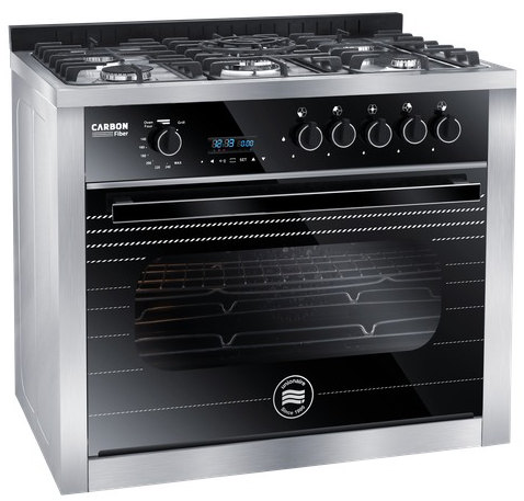 Unionaire Grand Carbon Fiber Cooker, 90 cm, 5 Burners, Digital Display, Fan , Black , C69SS-GC-383-ICS2F-GCF-2W-AL