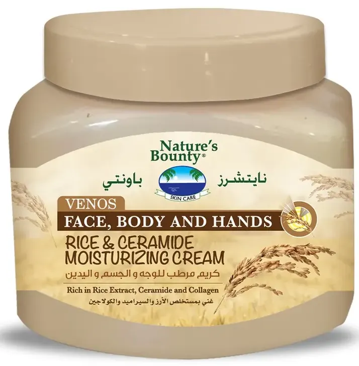 كريم مرطب للوجه والجسم بالارز والسيراميد من نايتشرز باونتي, 560 مل