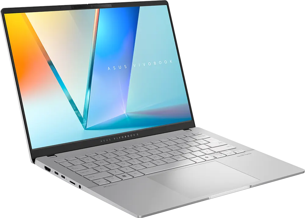 Laptop Asus VivoBook S 14 OLED M5406UA-QD055W AMD Ryzen 9-8945HS, 16GB RAM, 512GB SSD Hard Disk, AMD Radeon Integrated Graphics Card, 14.0" WUXGA OLED Display, Windows 11 Home, Cool Silver