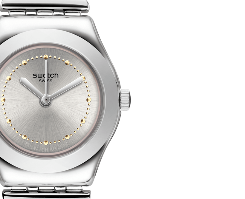 Swatch Inspirance Women's Watch , Round Shape Analog Wrist Watch, Stainless Steel Bracelet , Silver , YSS317G