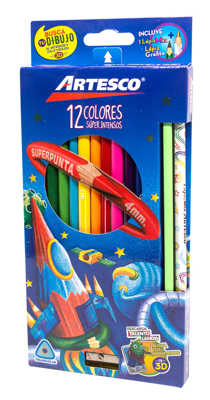 Artesco Wood Color Palette, Set of 12 Long Pencils with Sharpener, Assorted Colors 3333