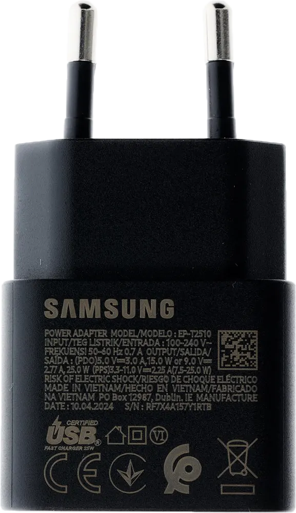 شاحن سامسونج سريع 25 وات، من تايب سي الى تايب سي، 3 امبير، أسود، EP-T2510NBEGEU
