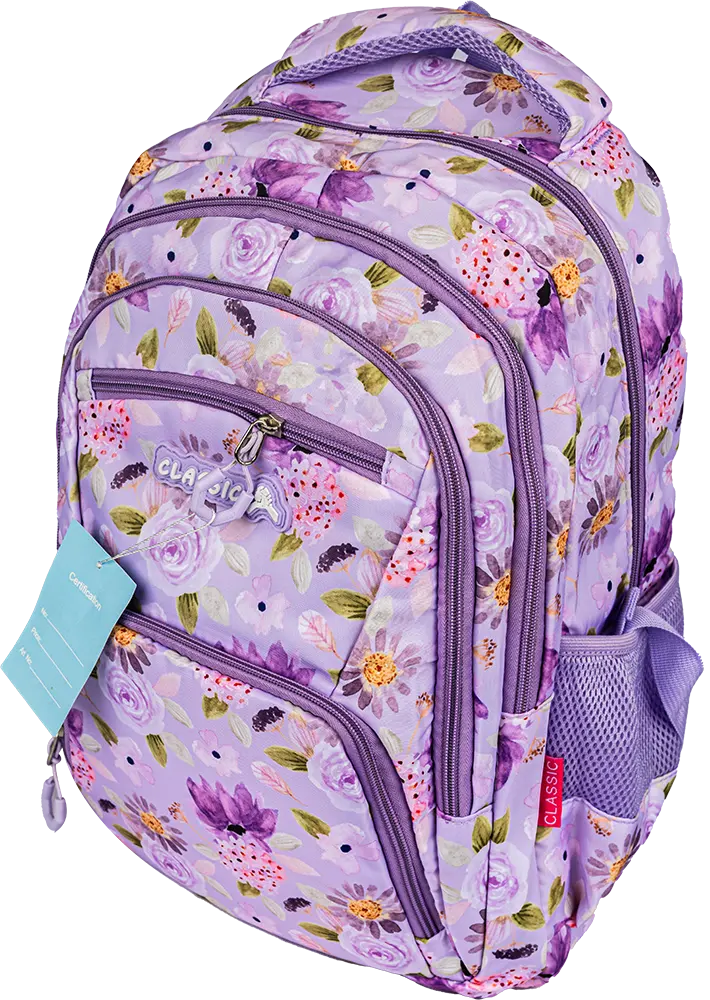 شنطة مدرسية للبنات من كلاسيك ، اشكال ورود - كاشمير ، مقاس كبير، بنفسجي