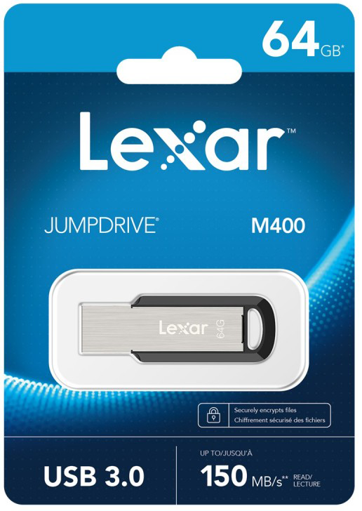 ليكسار جمب درايف ® M400 فلاش ميموري ، 64 جيجابايت ، USB 3.0، سيلفر ، LJDM400064G-BNBNG