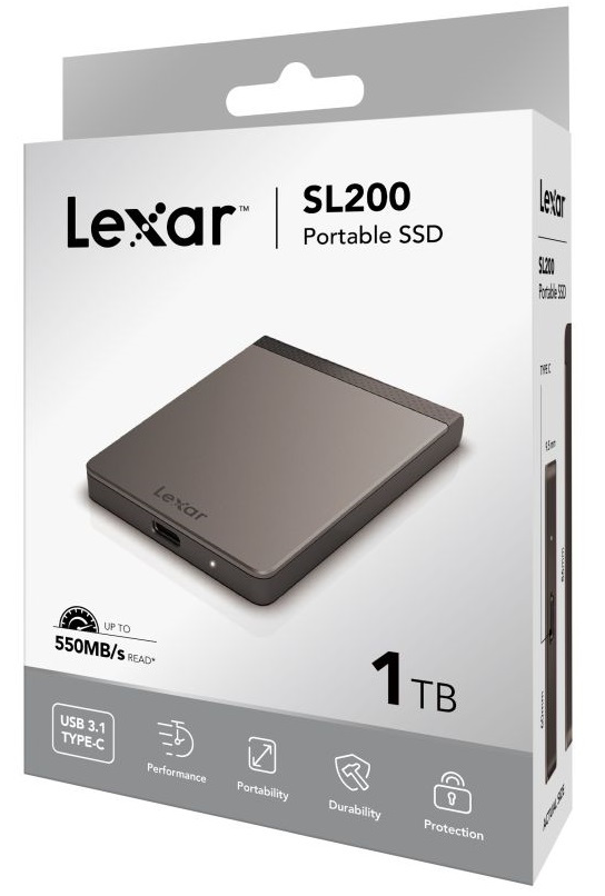 Lexar Portable External Hard Drive SSD , SL200 , 1TB , Grey , LSL200X001T-RNNNG