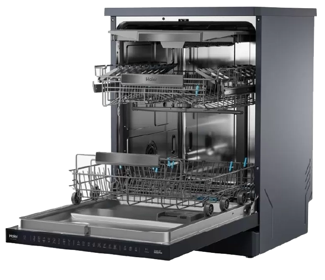 Haier Dishwasher, 15 Persons, 8 Programs, Digital Screen, Inverter, Stainless Steel, Black, HDWE15-46BK6EG