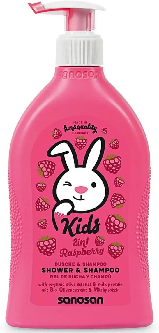 Sanosan kids shower and shampoo gel with raspberry scent, 400 ml