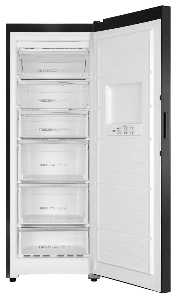 Haier No Frost Upright Freezer , 7 Drawers , 306 Liter , Digital Display, Black Glass Door, HF326GB