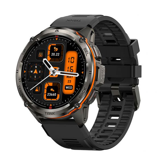 Kospet Smart Watch Tank T3, Bluetooth, AMOLED - 1.43 Inch, Waterproof, 500 mAh battery, Black