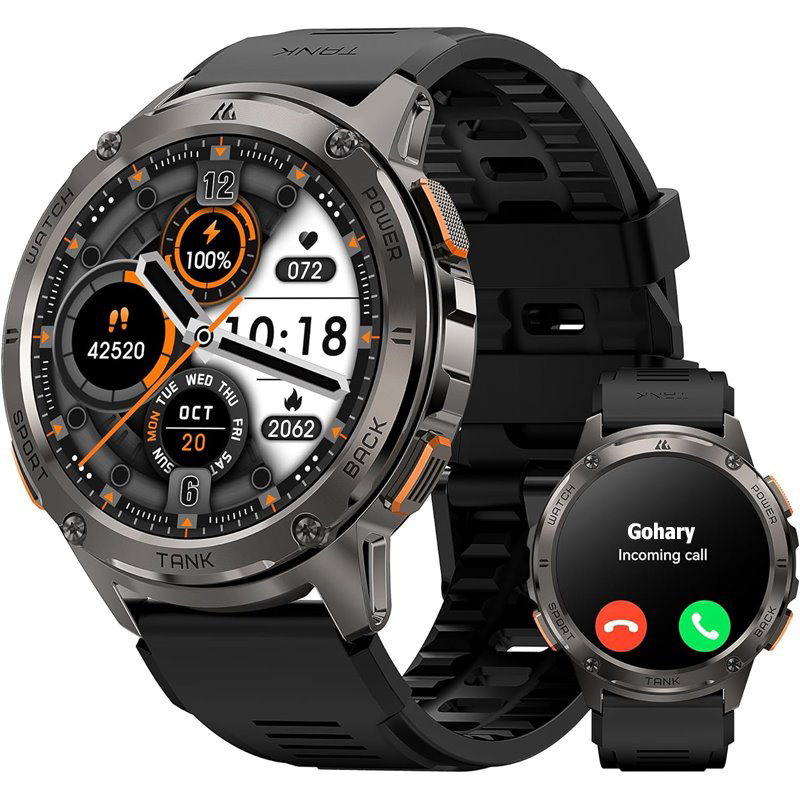 Kospet Smart Watch Tank T3, Bluetooth, AMOLED - 1.43 Inch, Waterproof, 500 mAh battery, Black