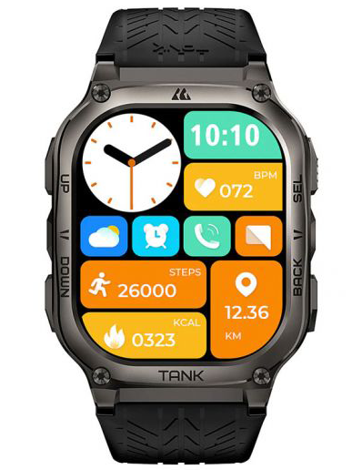 ساعة كوسبيت تاتش تانك الذكية ، بلوتوث ، شاشة اموليد ، 1.96 انش، مقاومة للماء، بطارية 480 مللي امبير، أسود ، TANK M3