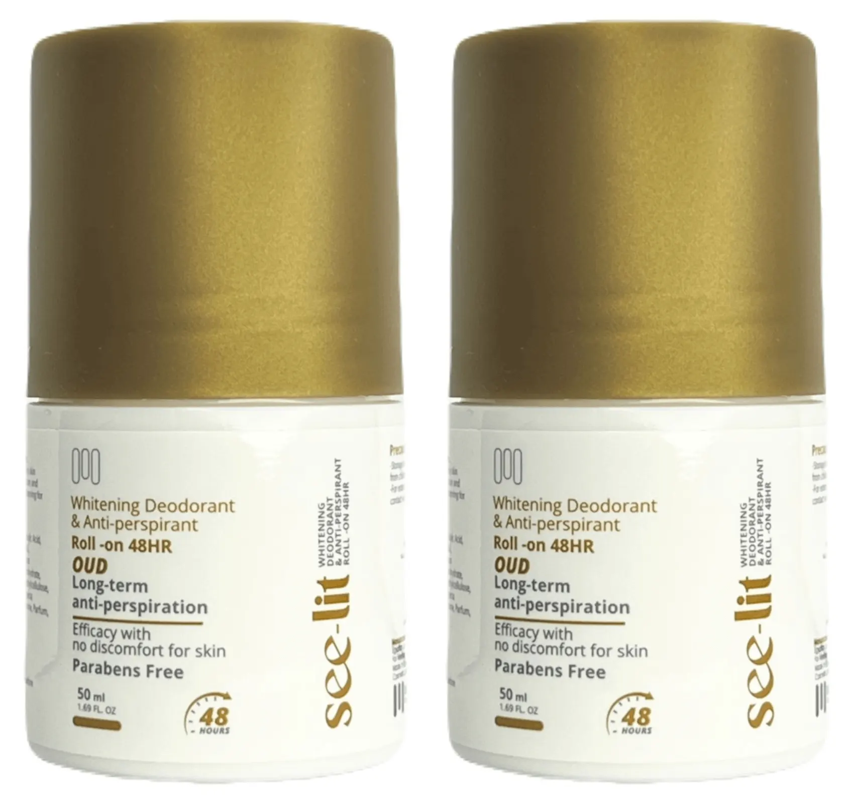 See-Lit Whitening Deodorant & Anti-perspirant Roll-on 48HR , Oud , 50 ML , 2 Pc