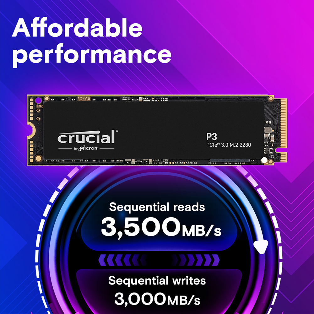 Crucial P3 Hard Disk , PCIE 3.0 , NVME M.2 , SSD , Internal For Pc , 500GB , CT500P3SSD8