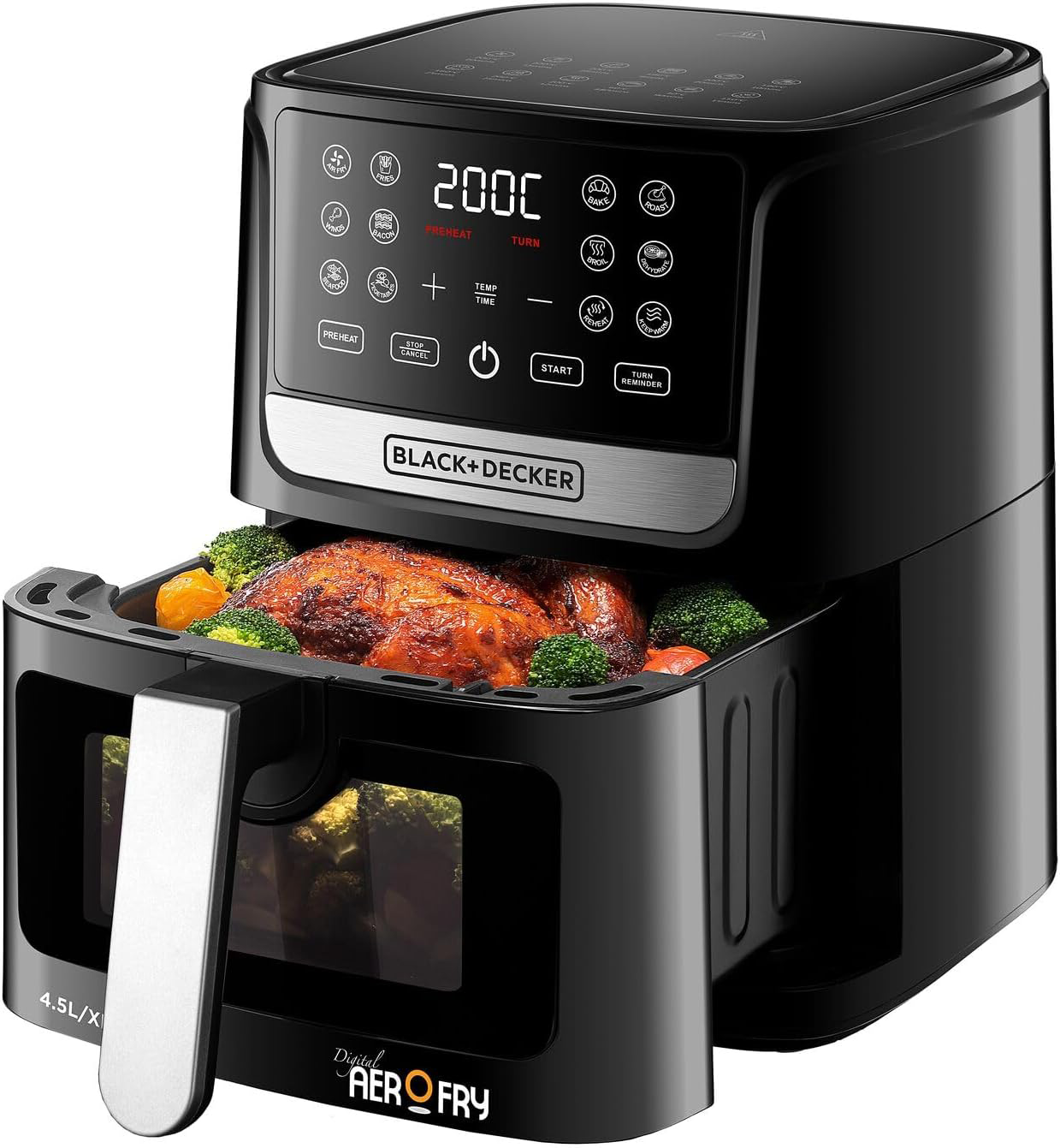 Black & Decker Aero Fryer, 4.5L, 1500W, Digital Display Black , Ansia Warranty, AF4500