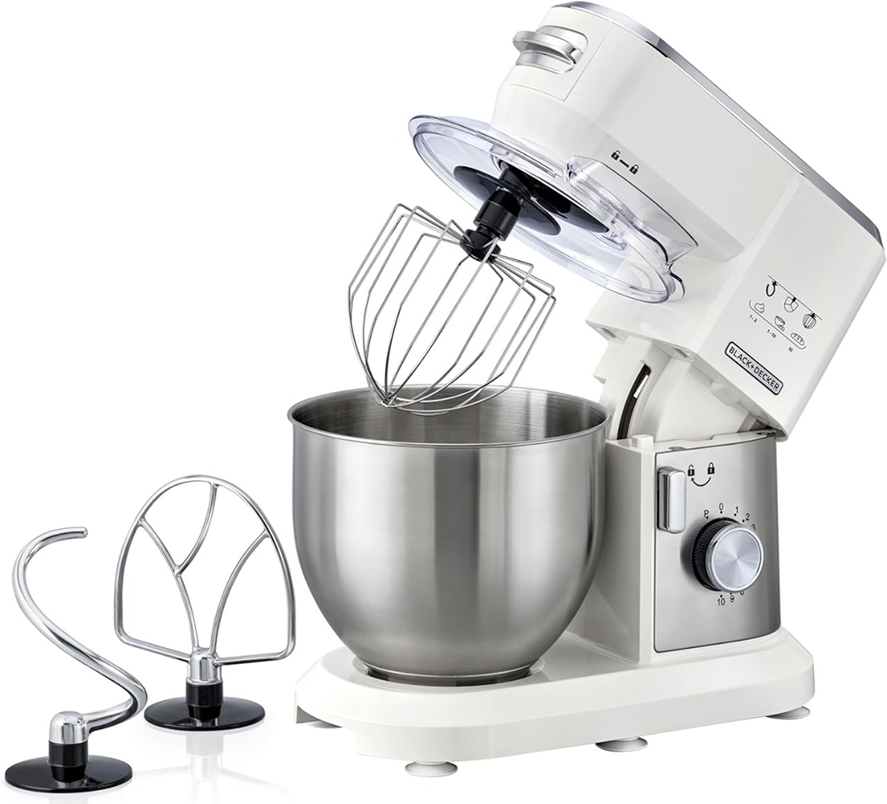 Black & Decker Mixer, 1000 Watt, 6 Liter Bowl Capacity, 10 Speeds , White, Ansia Warranty , MKM100