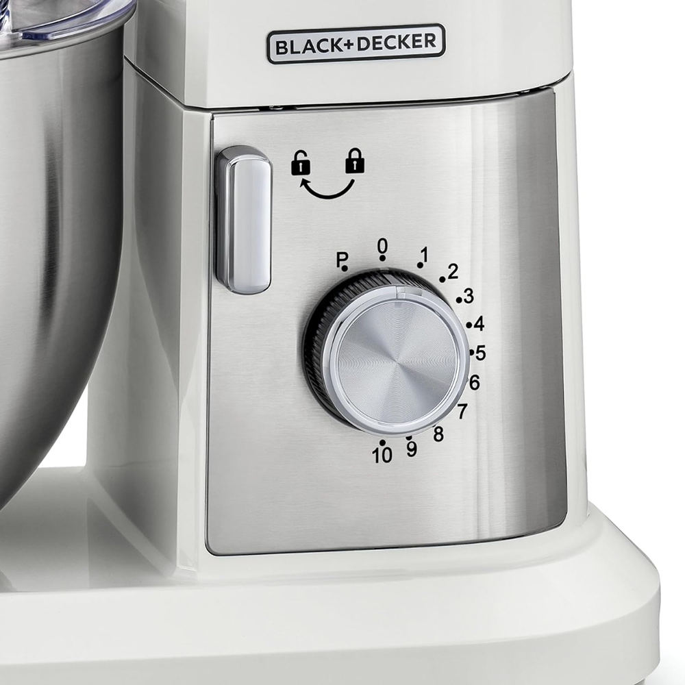 Black & Decker Mixer, 1000 Watt, 6 Liter Bowl Capacity, 10 Speeds , White, Ansia Warranty , MKM100