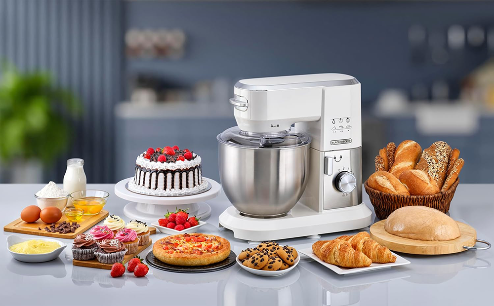 Black & Decker Mixer, 1000 Watt, 6 Liter Bowl Capacity, 10 Speeds , White, Ansia Warranty , MKM100