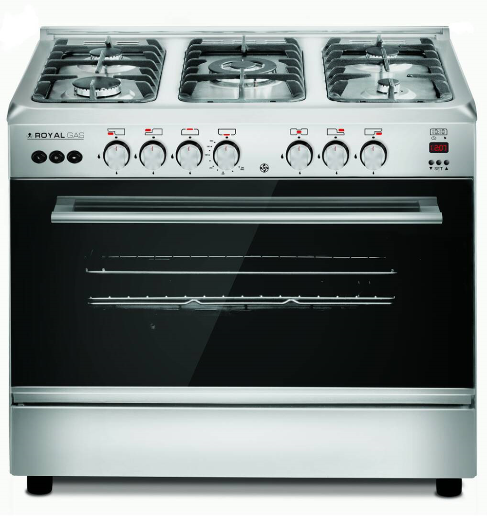 Royal Master 60-90 Cm , Gas Stove, 5 Burners, Crystal Cast, Full Safety, Digital Screen, Fan , Silver Glossy Surface, 2010255