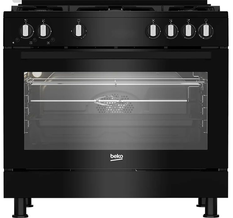 بوتاجاز بيكو 90*60 سم، 5 شعلة، حوامل زهر، امان كامل، مروحة تبريد، أسود ، GGR 15115 DX NB