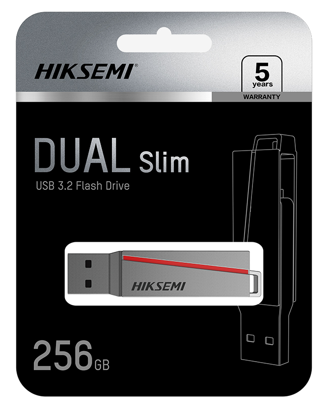 Hiksemi Dual Slim U3 Flash Memory, 256 GB , USB 3.2 , Grey , HS-USB-E307C 256G U3