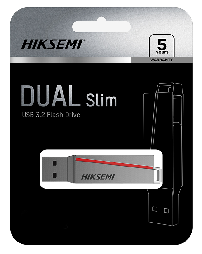 Hiksemi Dual Slim U3 Flash Memory, 128 GB , USB 3.2 , Grey , HS-USB-E307C 128G U3