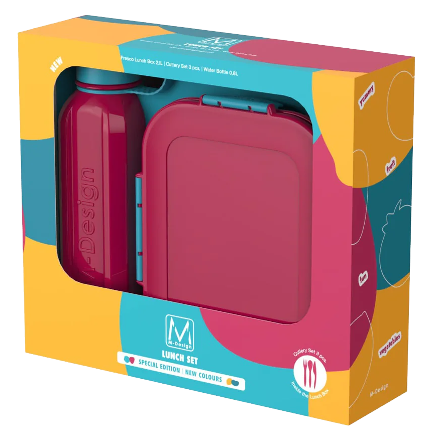 طقم لانش بوكس ام ديزاين  2.1 ، طقم طعام + زجاجة 800 مل ، فوشيا * تركواز ، 75134