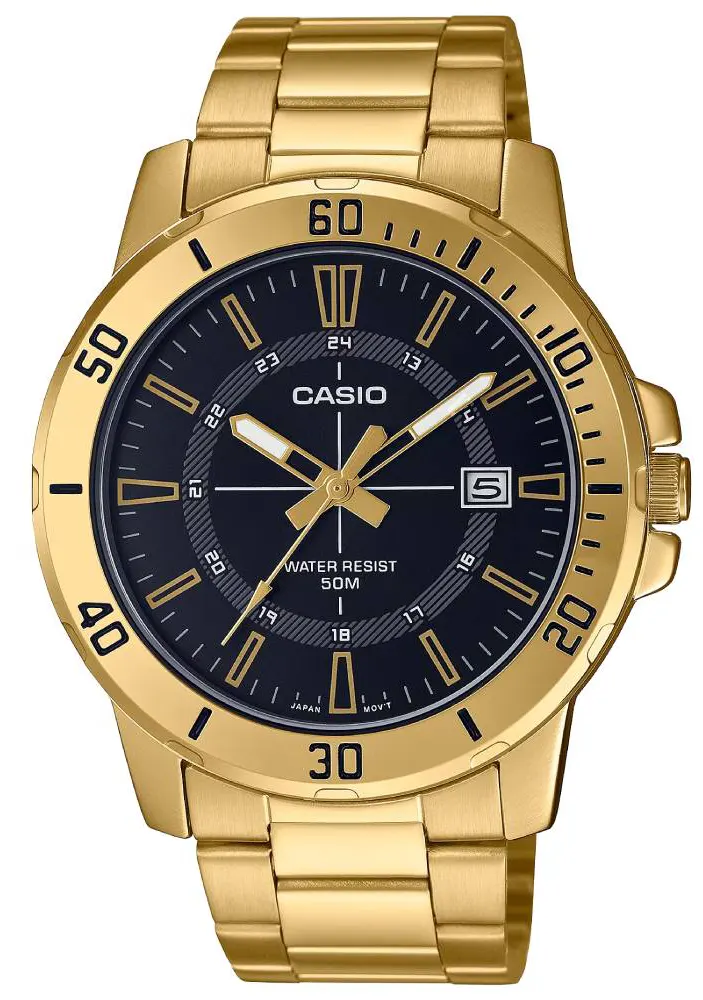 ساعة كاسيو رجالي ,عقارب سوار ستانلس ستيل , ذهبي,MTP-VD01G-1CVUDF
