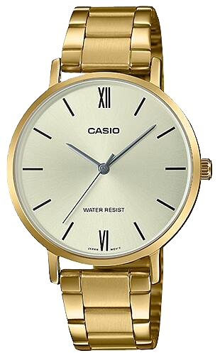 ساعة كاسيو نسائي، عقارب بتصميم دائري ، سوار من الأستانلس ستيل، ذهبي ، LTP-VT01G-9BUDF