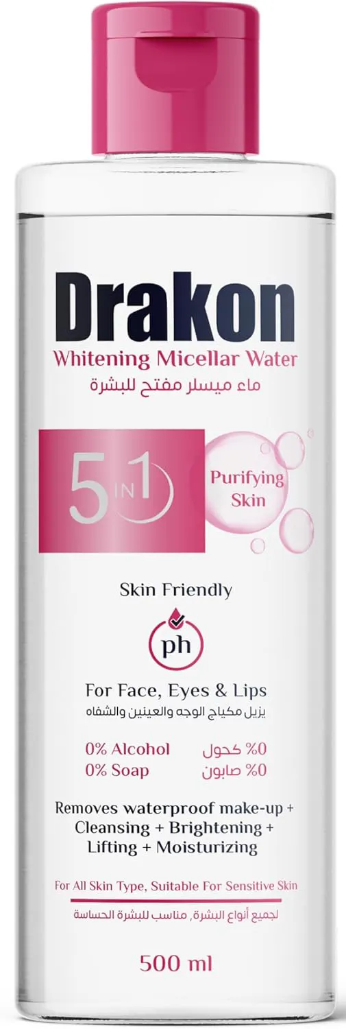 DRAKON WHITENING MICELLAR WATER FOR ALL SKIN TYPE,SUITABLE FOR SENSITIVE SKIN , 500ML