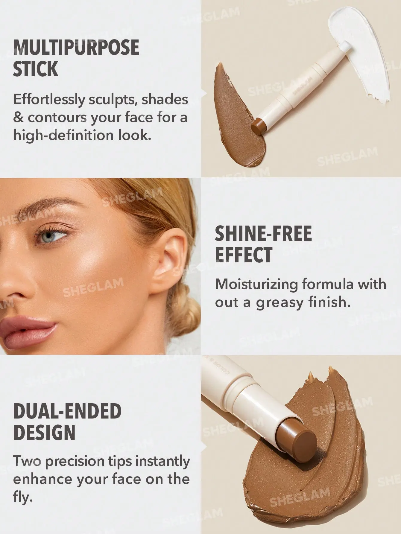 SHEGLAM COLOR & SCULPT STICK 2 IN 1 CONTOUR AND HIGHLIGHTER,NUDE & COCOA