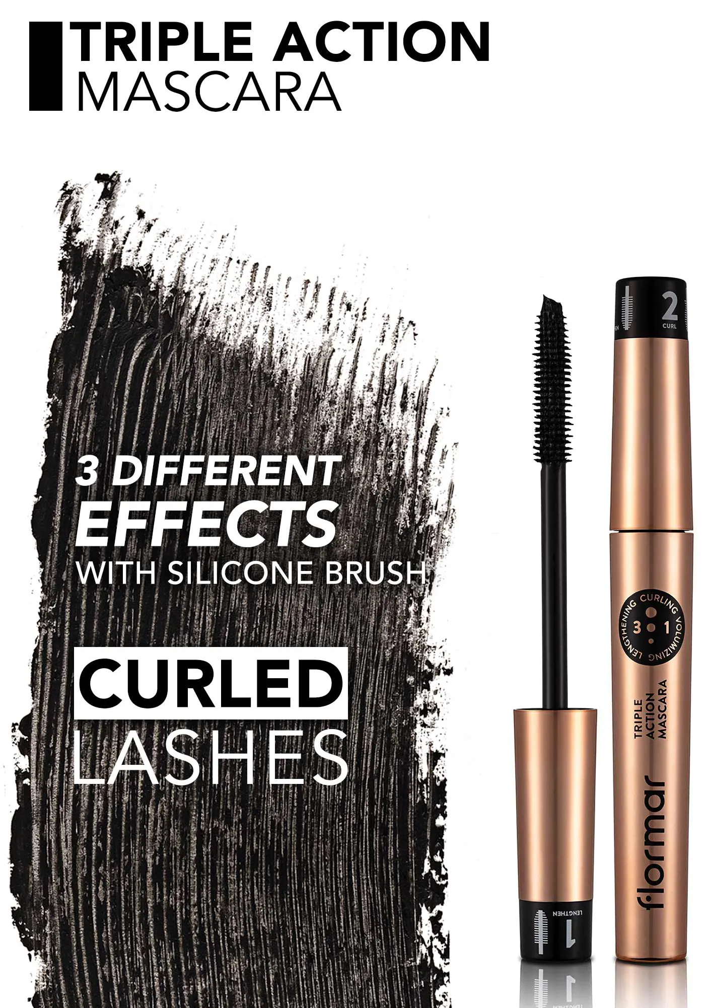FLORMAR TRIPLE ACTION 3 in 1 MASCARA, BLACK