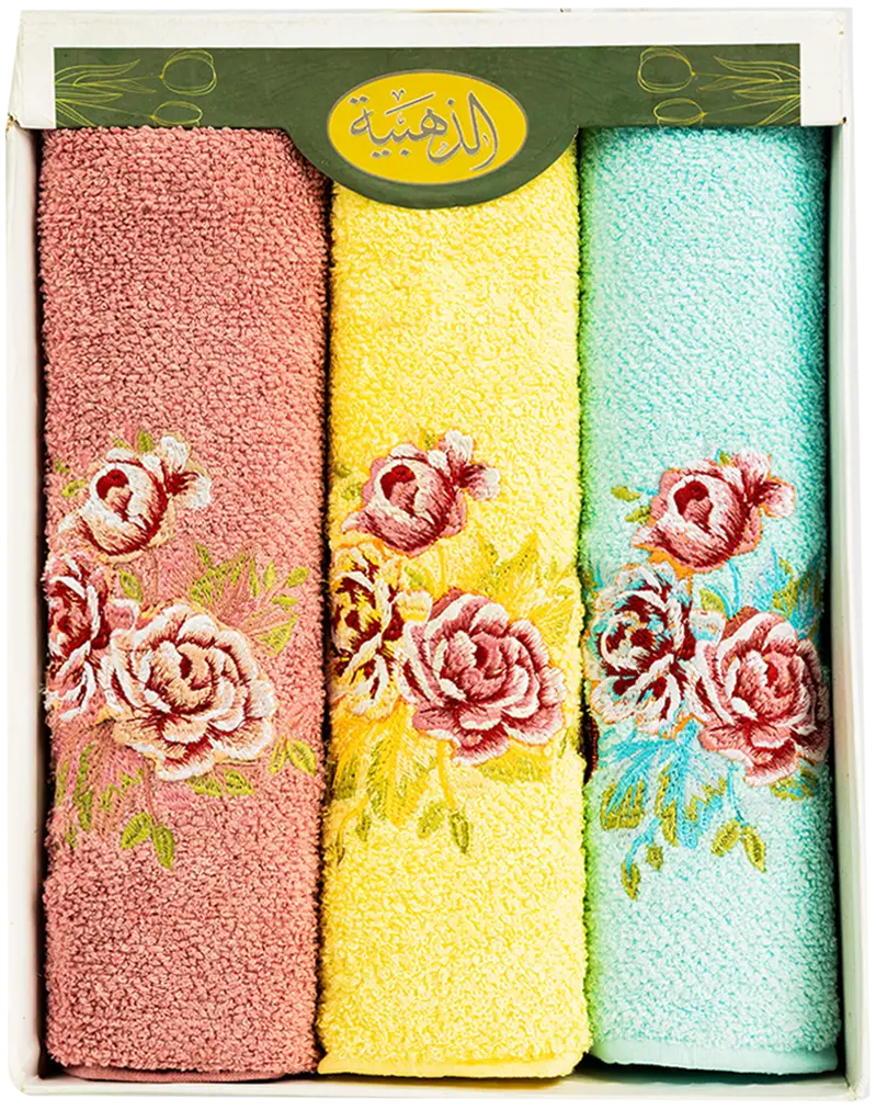 طقم فوط الذهبية مطرز ، 3 قطع ، مقاس 60 - 120 سم ، متعددة الألوان والأشكال