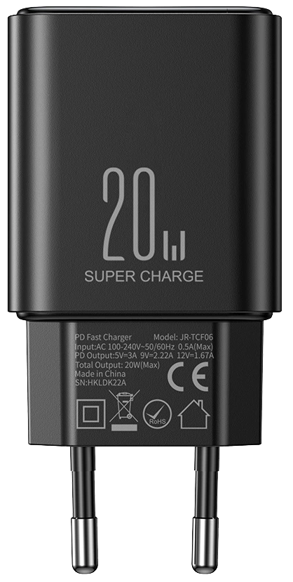 شاحن سريع من جوي روم ، بقدرة 20 وات ، كابل USB Type-C إلى Lightning ، بطول 1 متر ، أسود ، JR-TCF06