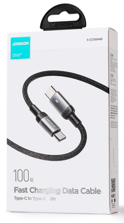 كابل شحن سريع من جوي روم ، من USB-C إلى USB-C ، بقدرة 100  وات ، 2 متر ، أسود ، S-CC100A10