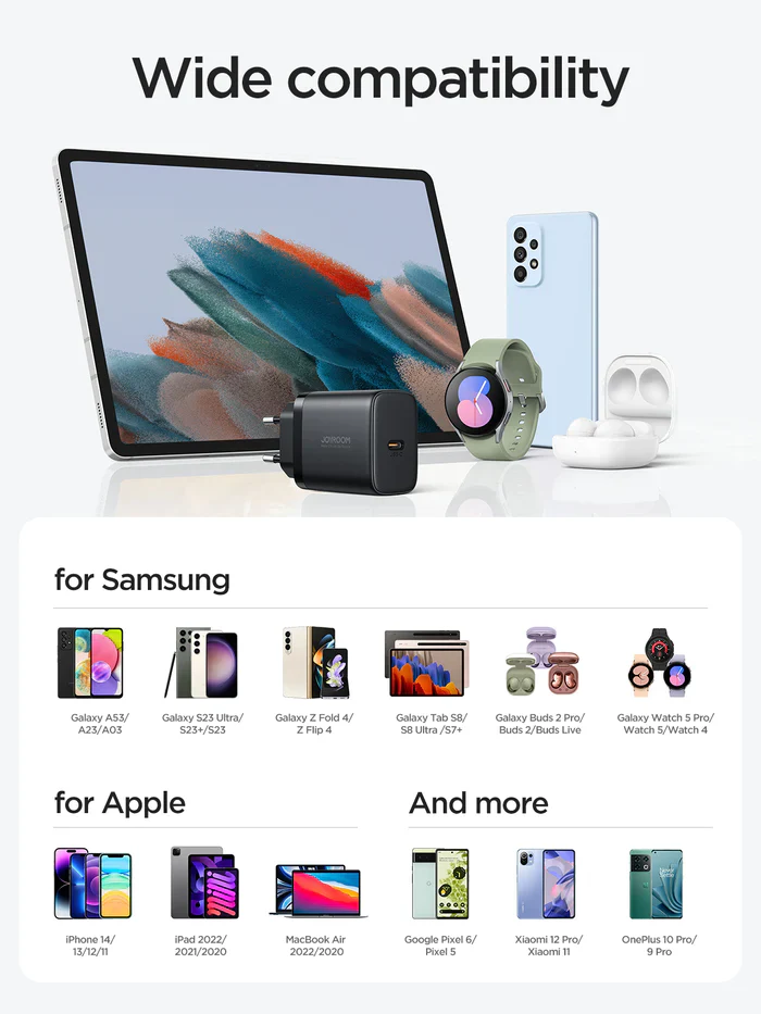 شاحن سريع من جوي روم ، 25 وات ، كابل USB-C إلى Type-C، طول 1 متر، أسود ، JR-TCF11EU