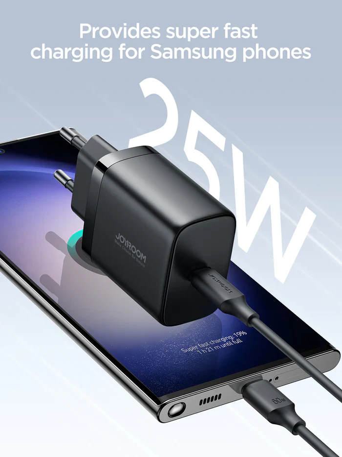 شاحن سريع من جوي روم ، 25 وات ، كابل USB-C إلى Type-C، طول 1 متر، أسود ، JR-TCF11EU