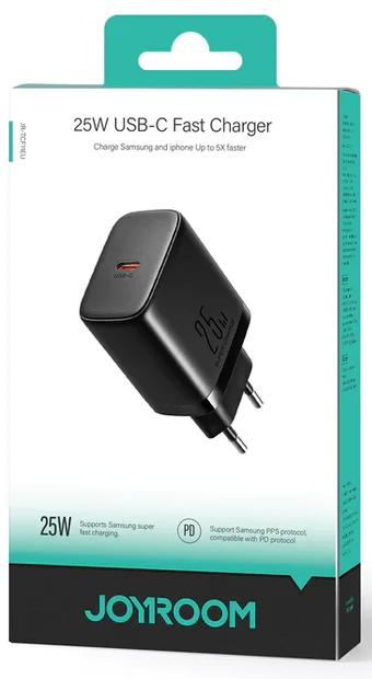 شاحن سريع من جوي روم ، 25 وات ، كابل USB-C إلى Type-C، طول 1 متر، أسود ، JR-TCF11EU